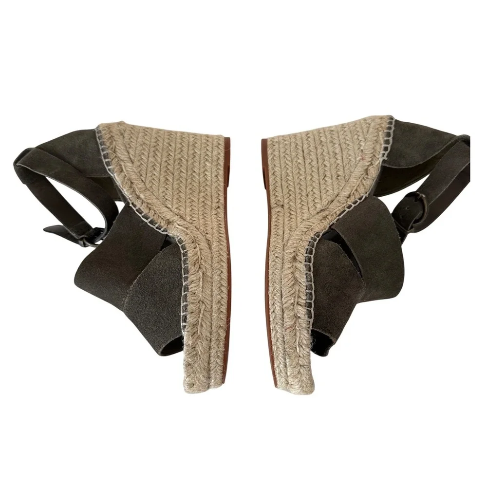 Treasure & Bond Olive Suede Espadrille Wedge Sandals Ankle Strap Boho Size 6M
